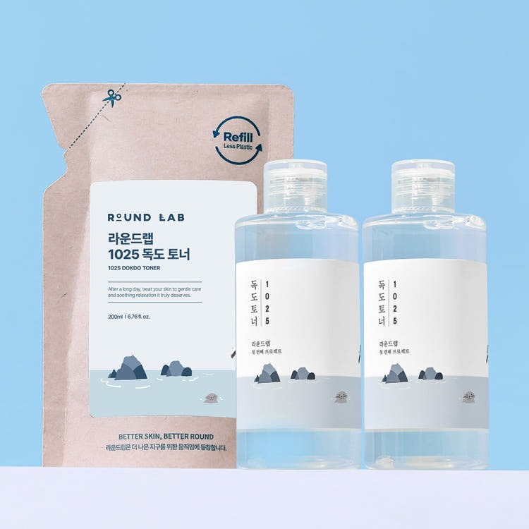 ROUND LAB 1025 Dokdo Toner 200ml 2ea + Refill Pouch 200ml toner bottle image