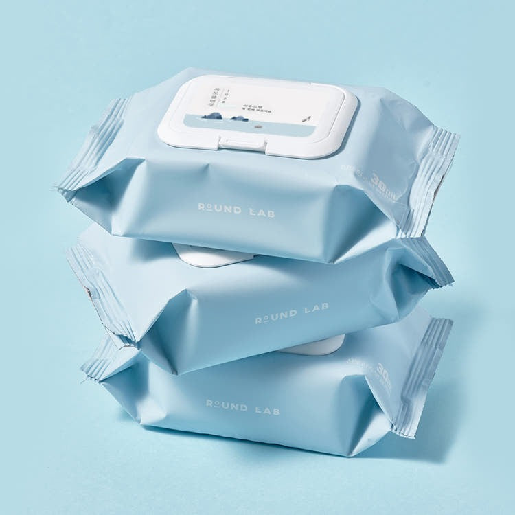 ROUND LAB 1025 Dokdo Cleansing Tissue 30ea - 3ea cleanser packaging image