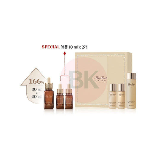 OHUI The First Geniture Genumune Ampoule Set with 30ml ampoule, two 10ml ampoule minis, skin softener, emulsion, and foam cleanser