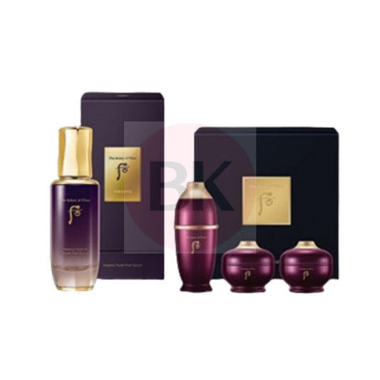 THE WHOO Whanyu Imperial Youth First Serum Special Set with 75ml first serum, Whanyu Signature Ampoule 7ml, Whanyu Cream 4ml, and Whanyu Dongango 4ml